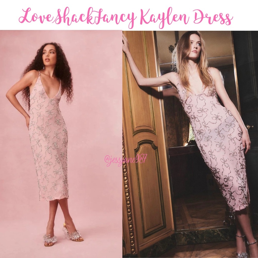 LoveShackFancy Kaylen Embellished Midi Dress Pink